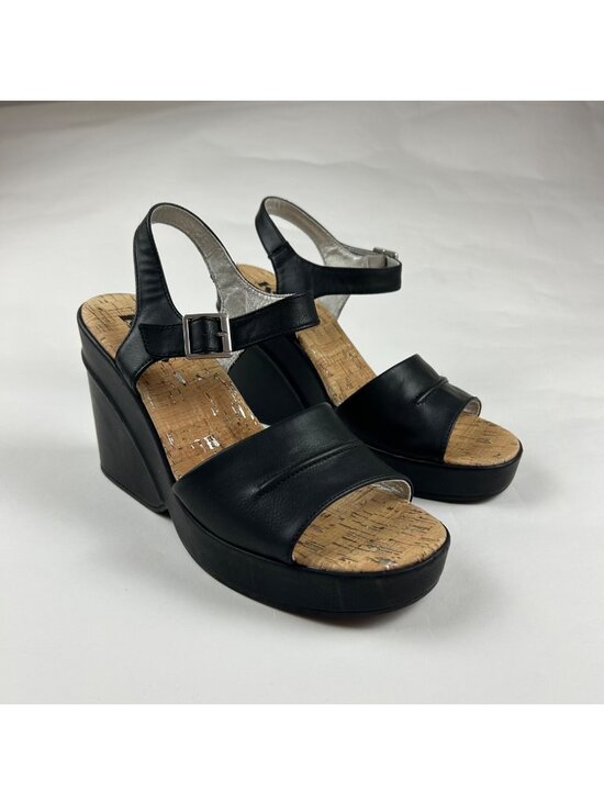 Kork-Ease Shoes - Kork's Black Bardot Ankle Strap Wedge Sandal 11